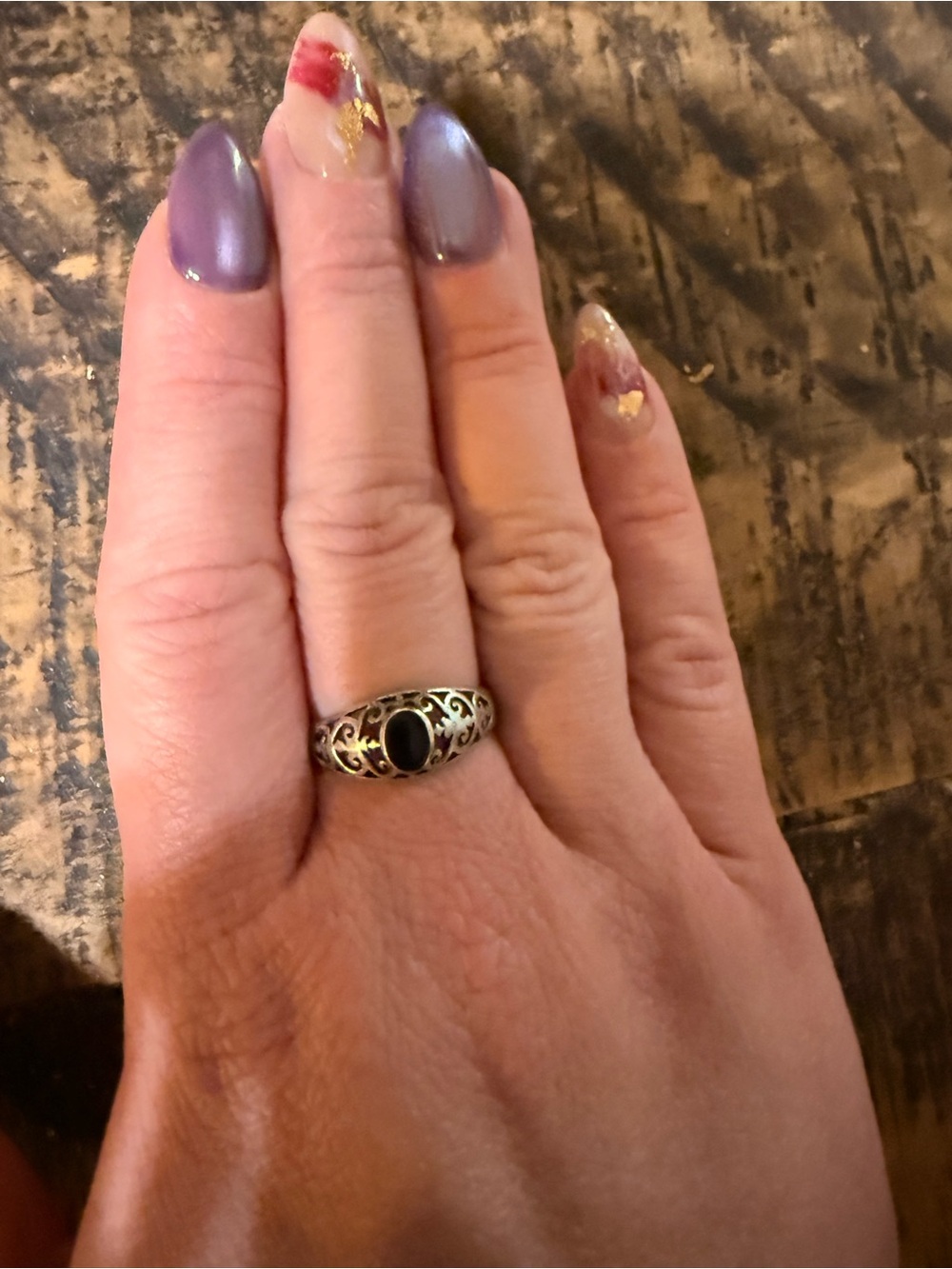Silver tone Filigree Black Onyx Ring - Women's Jewelry